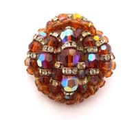 Vintage Bronze Caramel Tone Aurora Borealis Crystal Bead And Rhinestone cluster Design Brooch.