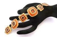 Vintage Caramel And Toffee Brown Geometric Retro Design Panel Bracelet