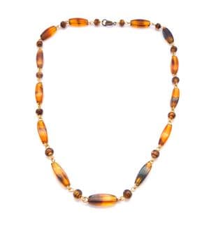 Vintage Caramel And Toffee Tone Givre Glass Beaded Short Length Necklace
