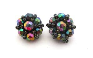Vintage Carnival Glass Style Floral Design Clip On Earrings