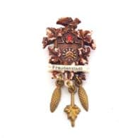 Vintage Celluloid Freudenstadt German Souvenir Clock Design Brooch