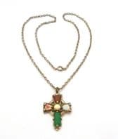 Vintage Celtic Cross Style Faux Gem Set Pendant And Necklace