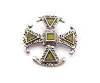 Vintage Celtic Scottish Cross Design Faux Green Gem Set Brooch