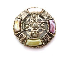 Vintage Celtic Scottish Cross Detailed Faux Gemstone Set Brooch