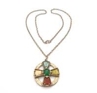Vintage Celtic Scottish Cross Style Necklace With Faux Gemstones