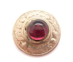 Vintage Celtic Scottish Design Faux Amethyst Gem Set Thistle Flower Detailed Shield Design Brooch