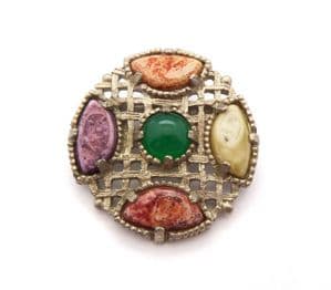 Vintage Celtic Scottish Lattice Work Detailed Faux Gemstone Set Brooch