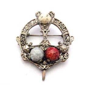 Vintage Celtic Scottish Penannular Brooch With Faux Agate Gemstones
