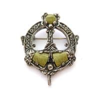 Vintage Celtic Scottish Penannular Style Brooch With Faux Connemara Marble Gemstones