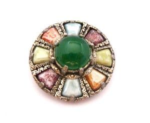 Vintage Celtic Scottish Shield Style Brooch With Mixed Faux Gem Detailing