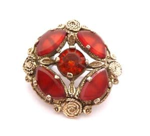 Vintage Celtic Scottish Style Brooch With Red Faux Gem Detailing