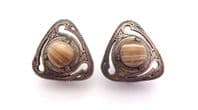 Vintage Celtic Scottish Style Faux Agate Clip On Earrings By Miracle