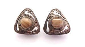 Vintage Celtic Scottish Style Faux Agate Clip On Earrings By Miracle