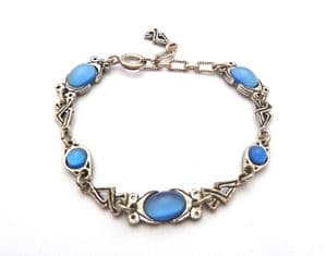 Vintage Celtic Scottish Style Faux Blue Moonstone Adjustable Length Bracelet By Miracle