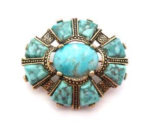 Vintage Celtic Scottish Style Faux Turquoise Set Brooch By Miracle