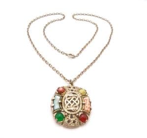 Vintage Celtic Style Zoomorphic Detailed Design Faux Gem Set Necklace