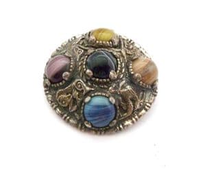 Vintage Celtic Viking Style Zoomorphic Bird Design Faux Gem Detailed Brooch By Miracle