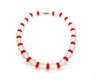 Vintage Chunky Art Deco Multi Faceted Crystal And Red Floral Disc Beaded Choker Necklace