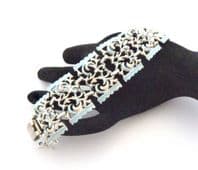 Vintage Chunky Blue Cold Painted Enamel Abstract Design Panel Bracelet By Jewelcraft