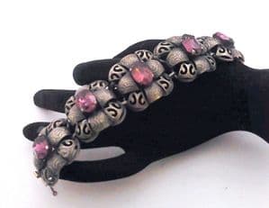 Vintage Chunky Czech Faux Amethyst Rhinestone Set Interwar Era Panel Design Bracelet