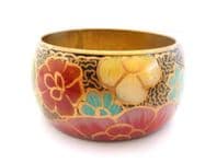 Vintage Chunky Enamel Floral Print Brass Bangle