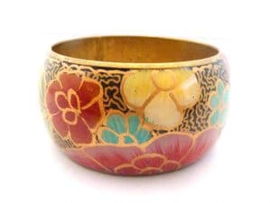Vintage Chunky Enamel Floral Print Brass Bangle