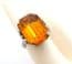 Vintage Chunky Faux Citrine Cocktail Style Mid Century Statement Design Adjustable Size Ring