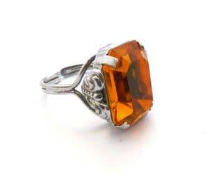 Vintage Chunky Faux Citrine Cocktail Style Mid Century Statement Design Adjustable Size Ring