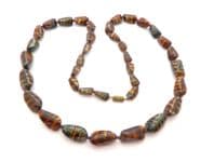 Vintage Chunky Marbled Chocolate Brown Porphyry Glass Beaded Hand Knotted Matinee Length Necklace