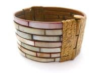 Vintage Chunky Mother Of Pearl And Brass Retro Boho Design Bangle