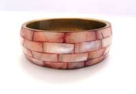 Vintage Chunky Mother Of Pearl And Brass Retro Design Bangle