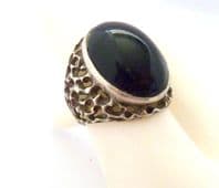 Vintage Chunky Onyx And Sterling Silver Brutalist Style Fully Hallmarked Ring