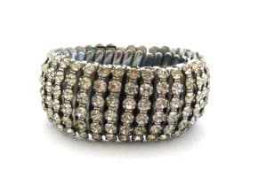 Vintage Chunky Six Row Rhinestone Set Stretch Empire Bracelet