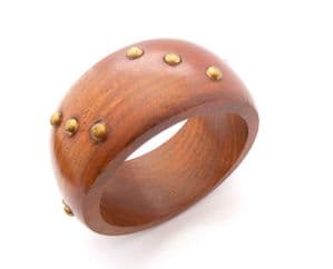 Vintage Chunky Wood And Brass Stud Retro Design Bangle