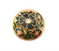 Vintage Cloisonne Black Flower Detailed Brooch