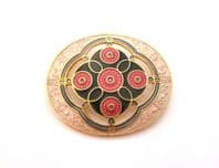 Vintage Cloisonne Enamel Art Deco Revival Style Abstract Design Brooch By Fish And Crown
