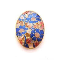 Vintage Cloisonne Enamel Blue And Lilac Flower Design Brooch