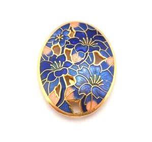 Vintage Cloisonne Enamel Blue And Pink Flower Design Brooch