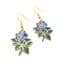 Vintage Cloisonne Enamel Blue Rose Flower Design Floral Drop Earrings