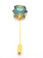 Vintage Cloisonne Enamel Blue Rose Flower Design Stick Pin