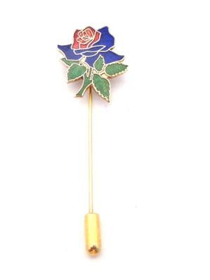 Vintage Cloisonne Enamel Blue Rose Flower Floral Design Stick Pin