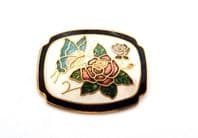 Vintage Cloisonne Enamel Butterfly And Flower Design Brooch