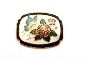 Vintage Cloisonne Enamel Butterfly And Flower Design Brooch