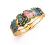 Vintage Cloisonne Enamel Butterfly And Flower Design Hinged Bracelet