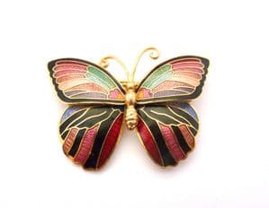 Vintage Cloisonne Enamel Butterfly Design Brooch