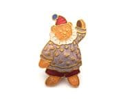 Vintage Cloisonne Enamel Fish And Crown Prue Theobald Teddy Bear Clown Design Brooch