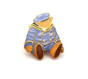 Vintage Cloisonne Enamel Fish And Crown Prue Theobald Teddy Bear Design Brooch