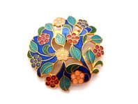 Vintage Cloisonne Enamel Floral Design Brooch By Sea Gems