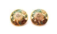 Vintage Cloisonne Enamel Floral Design Earrings