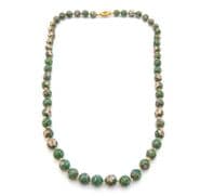 Vintage Cloisonne Enamel Floral Design Hand Knotted Beaded Necklace